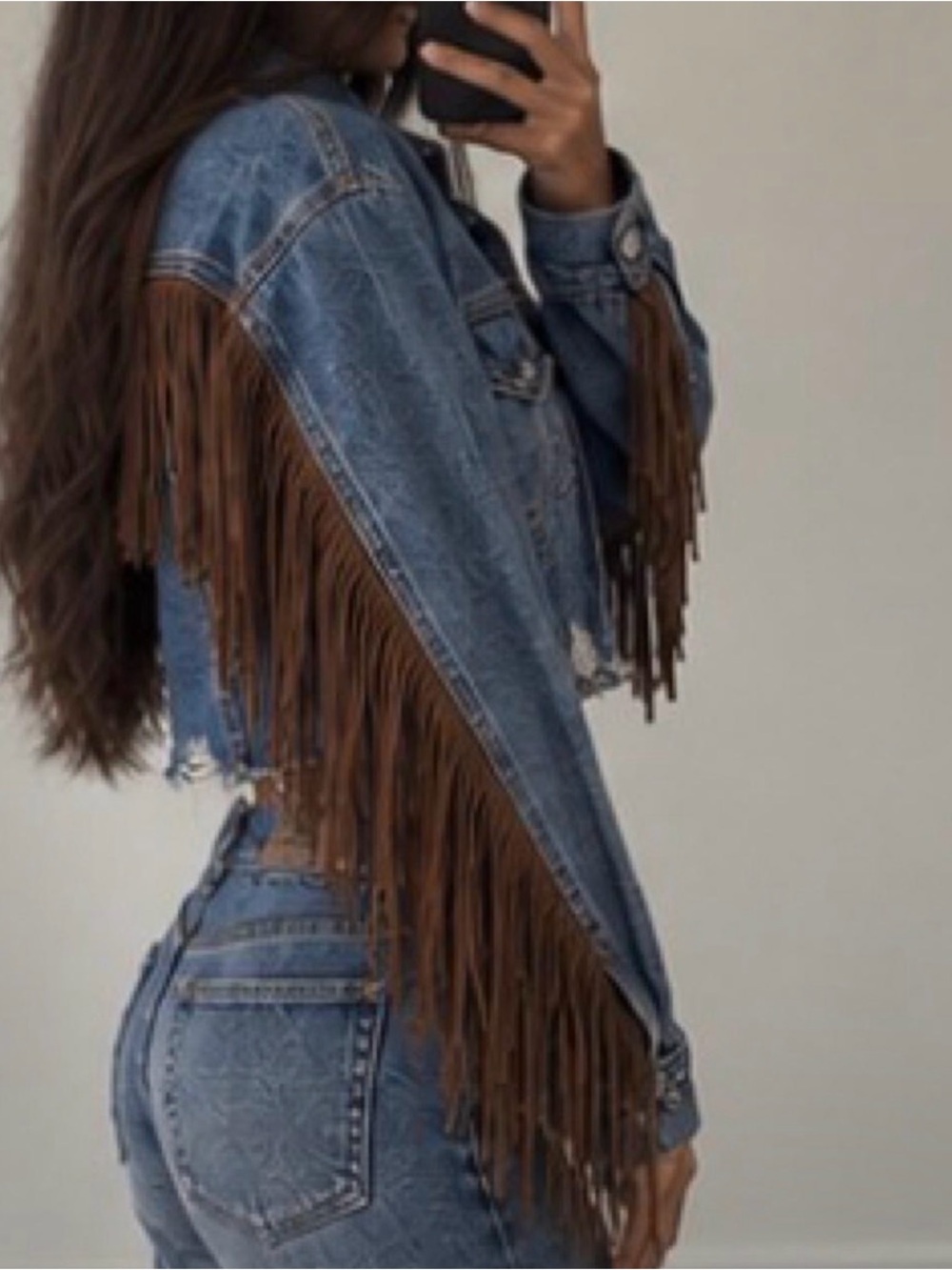 Vintage Denim Fringe Jacket